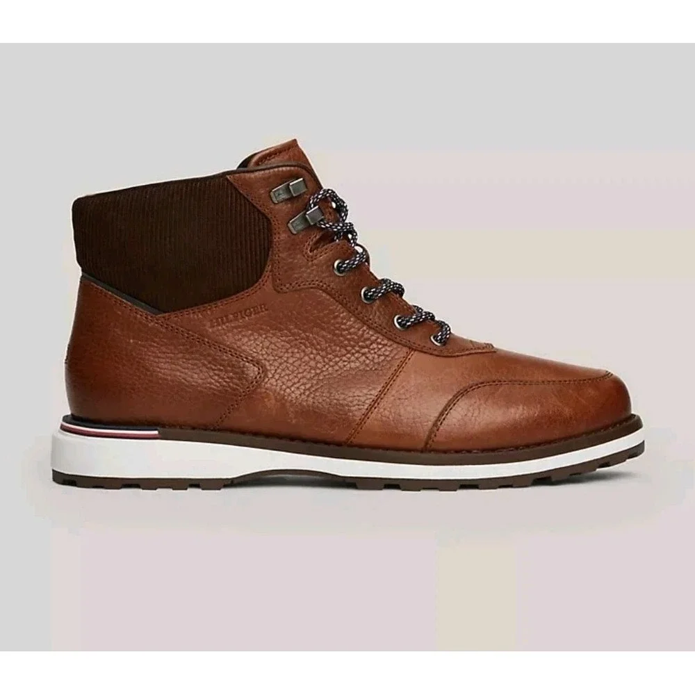Tommy Hilfiger Men's Herren Leather Boots Cognac Euro Sz 44/US Sz 11 NEW! $159